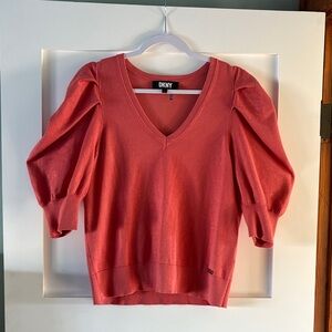 DKNY Women's V-Neck Sweater - Warm Coral